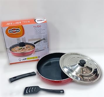 NON-STICK ALUMINIUM FRYPAN COOKWARE WITH STAINLESS STEEL LID WITH INDUCTION BASE (SIZE - SMALL/LARGE) (Small)