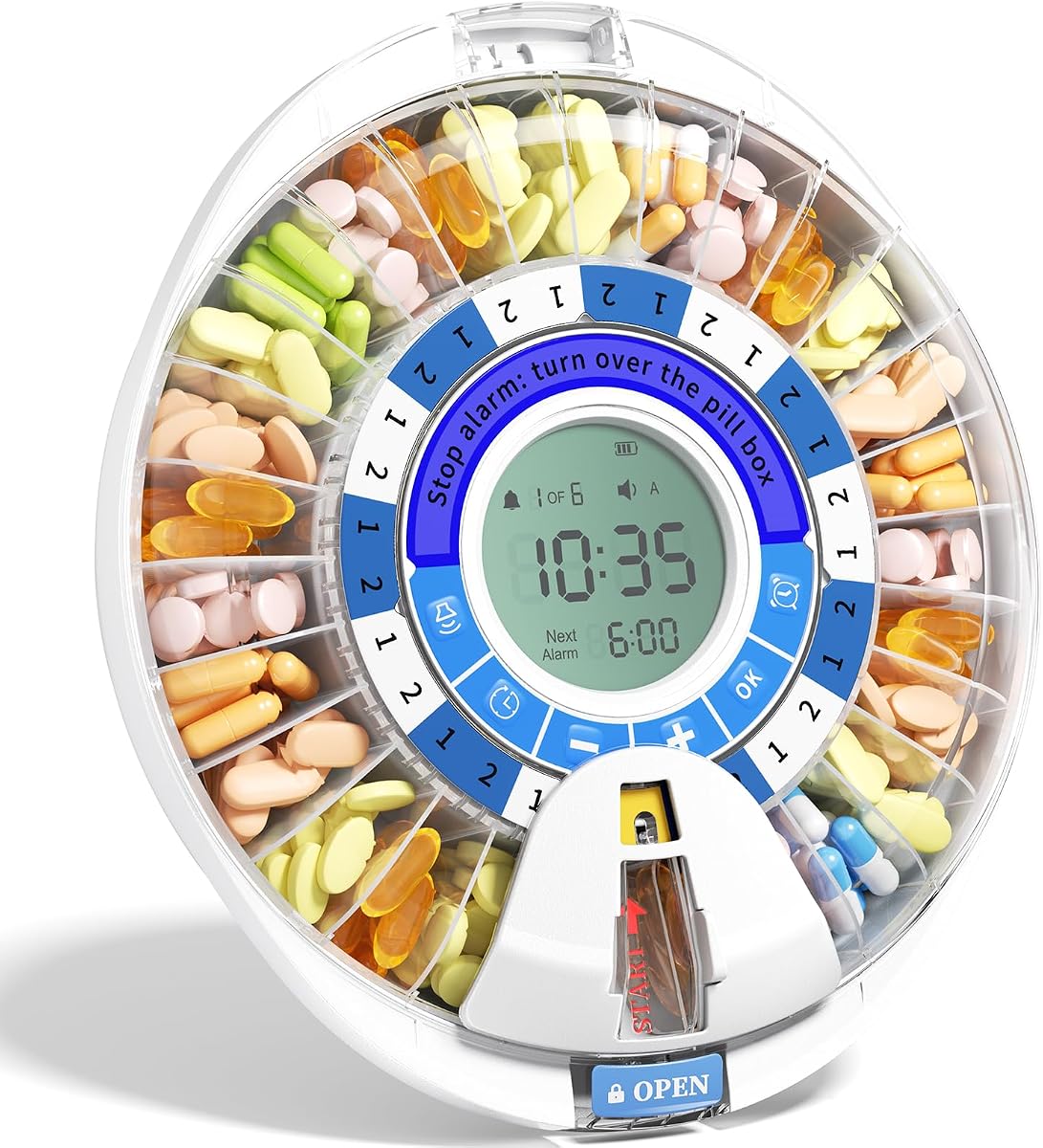 Betife 2nd Gen Automatic Pill Dispenser for Elderly with Alarm | 28 Slots, Key Locked, Alarm & Light Reminder, Mix-Proof, XL Display, 6 Dosage Rings，Easy Setup