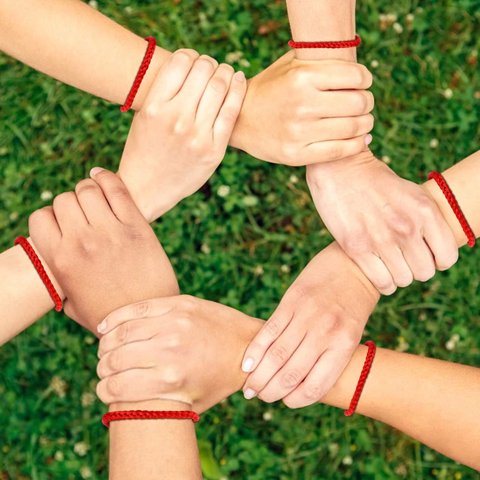 ASTER 6 ręcznie wykonanych bransoletek z czerwonego sznurka – wiązane bransoletki chroniące przed kabałą i przyjaźnią na ukończenie szkoły, urodziny, dla ukochanej osoby, 6 piece, Poliester, poliester