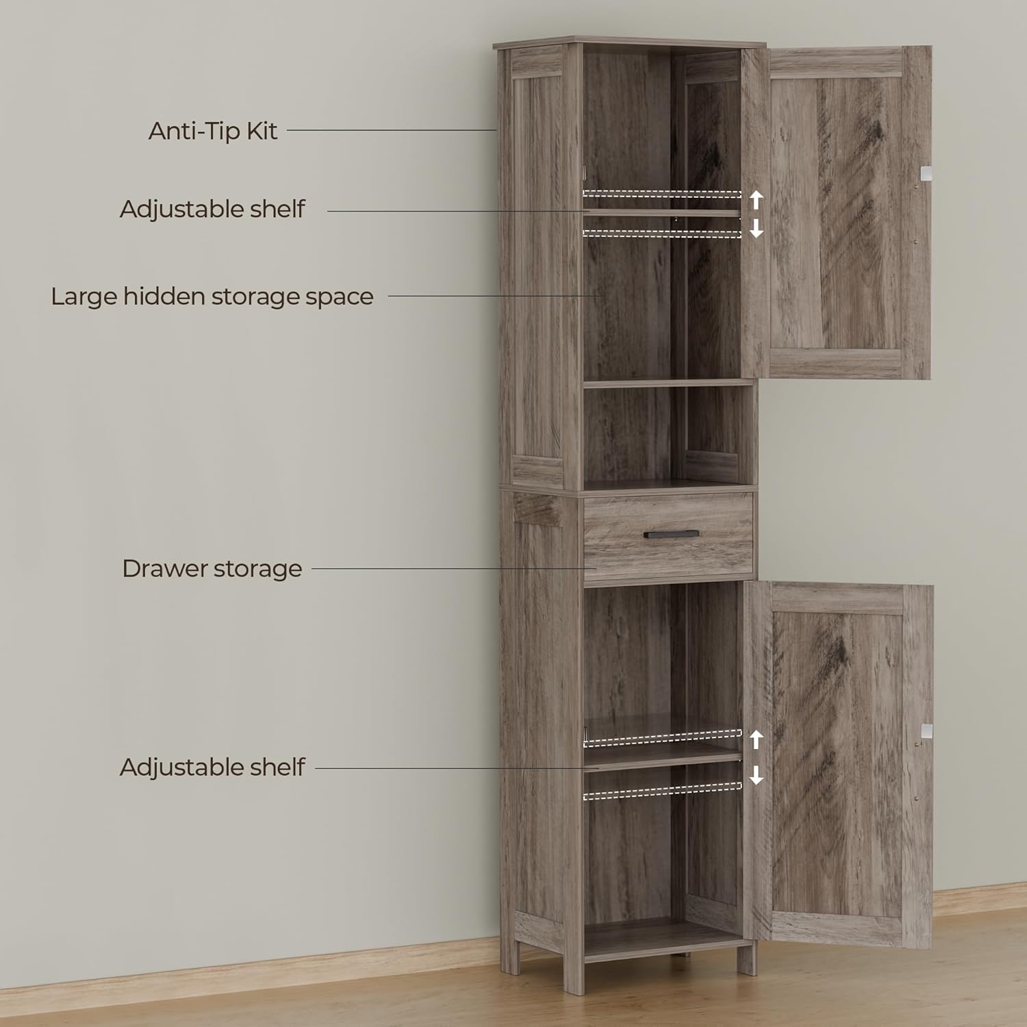 An Open Wooden Storage Cabinet