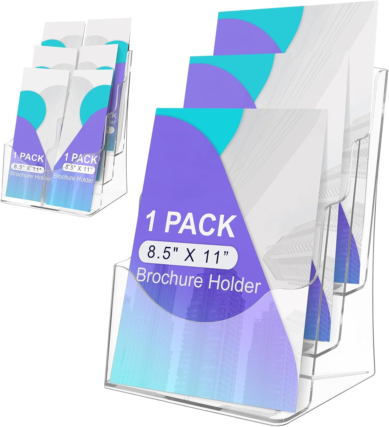 3 Tier Brochure Stand - Acrylic Literature Holder with Removable Divider for 4' x 9' Brochure, Clear Flyer Holder Pamphlet Display Stand
