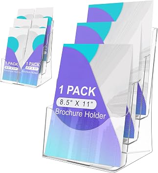 1 Pack 3 Tier Brochure Holder 8.5 x 11 | Acrylic Literature Holder with Removable Divider for 4 x 9 Brochure, Clear Flyer Holder Pamphlet Display Stand