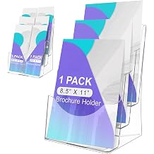 3 Tier Brochure Stand - Acrylic Literature Holder with Removable Divider for 4 x 9 Brochure, Clear Flyer Holder Pamphlet Display Stand