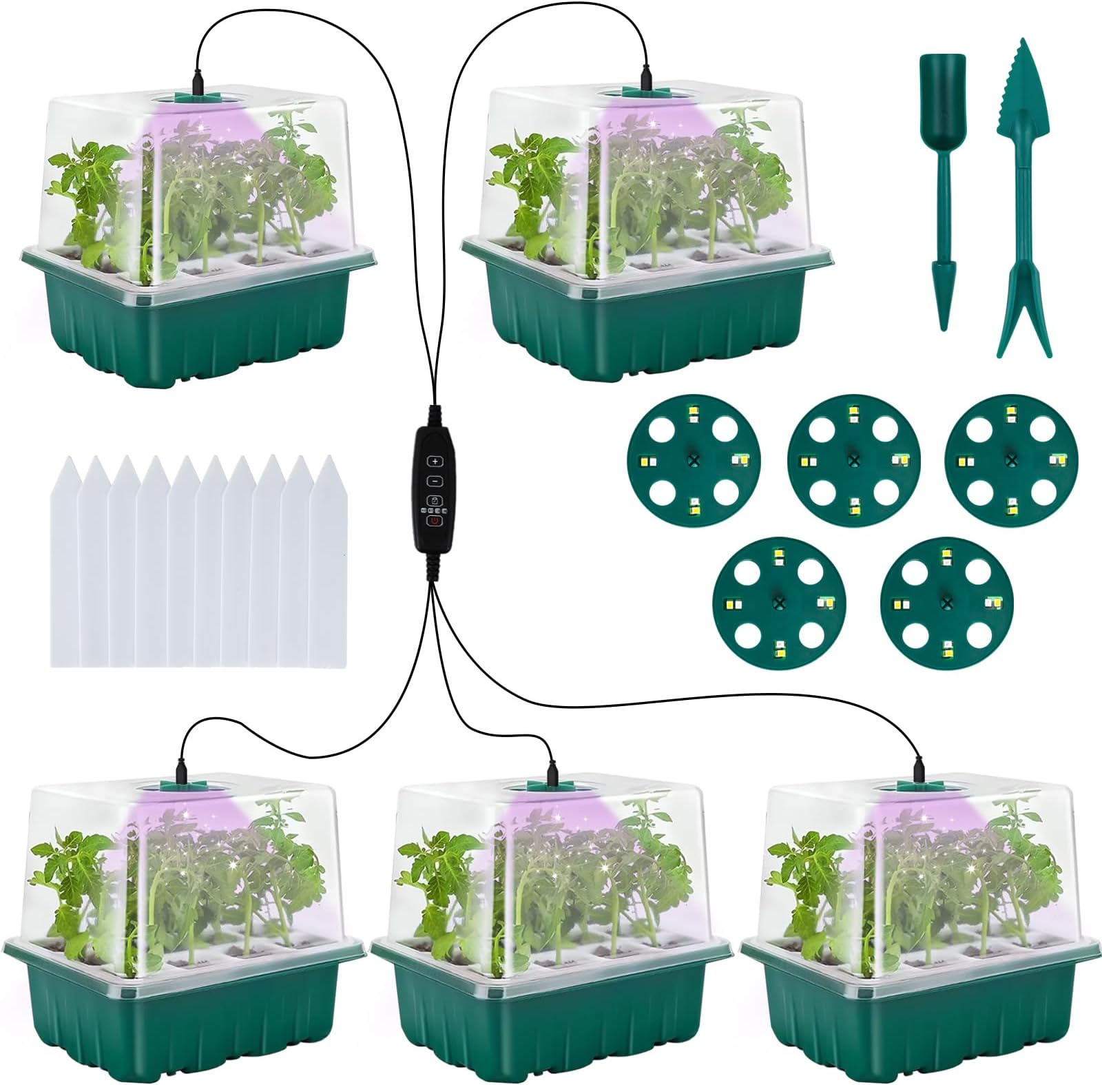 3-tlg. Anzucht-Set Mit Wachstumslicht - 120 Zellen + Feuchtigkeitskuppel - Zeitgesteuert & Helligkeitsregelung