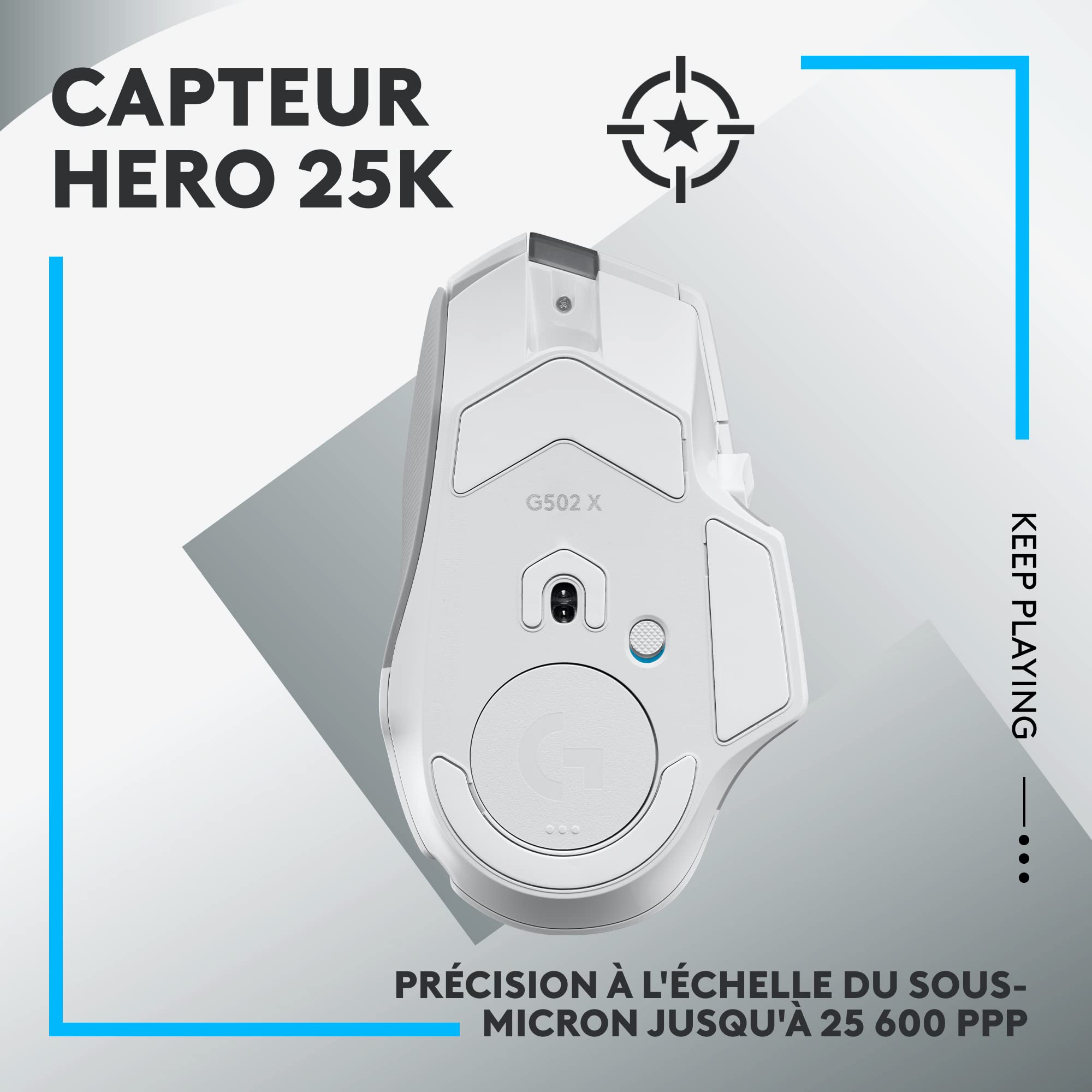 Logitech G G502 X Lightspeed Souris Gaming sans Fil - Souris Optique avec Boutons optiques-mécaniques Hybrides LIGHTFORCE, Capteur Gaming Hero 25K, Compatible PC - macOS/Windows - Blanc