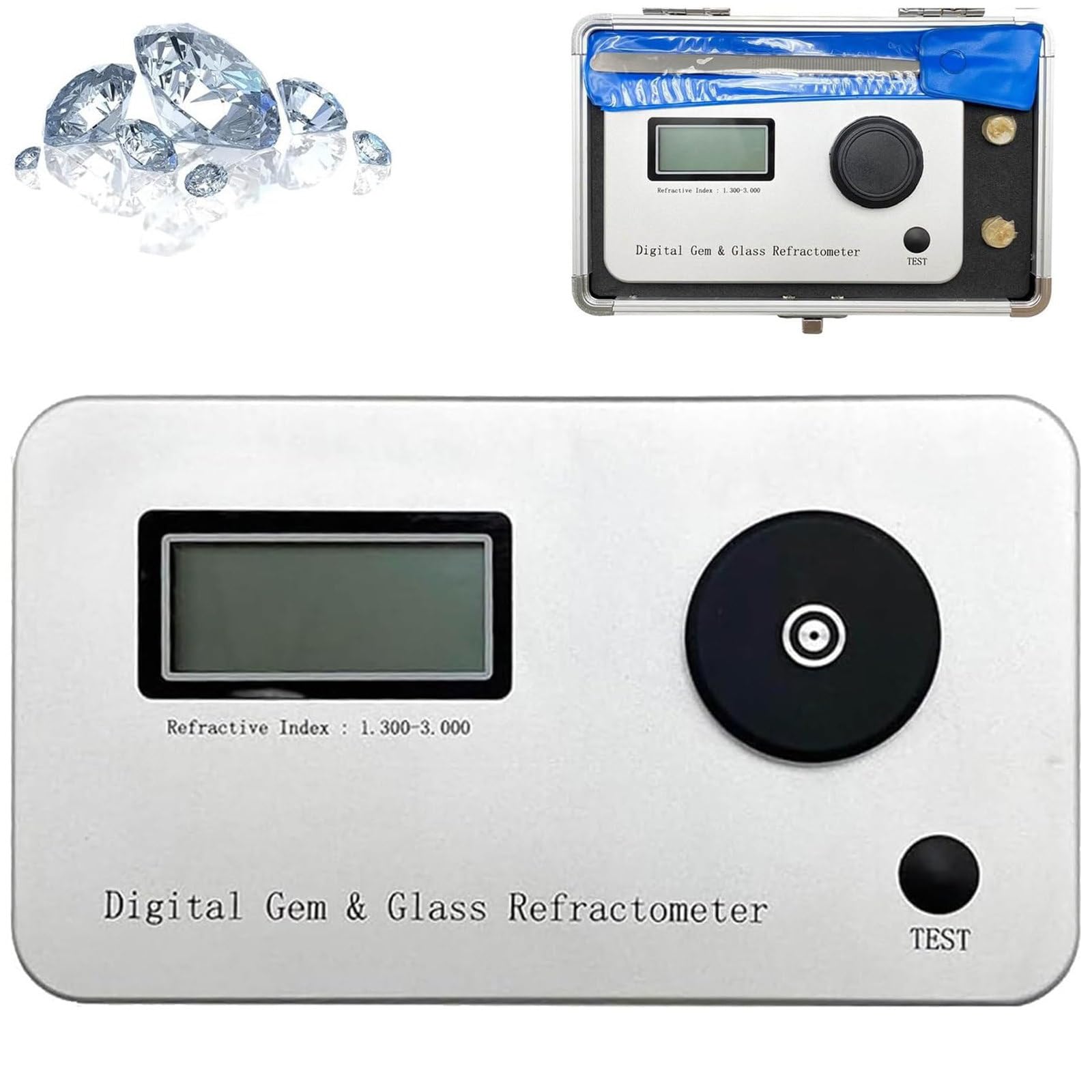 JJENXYYDS Professional Gem Refractometer,Jewelry Tester Identification Tools with LCD Screen Display,Refractive Index 1.300-3.000, Error: + -0.005, Accuracy: 0.001,for Jewelry and Diamondsb