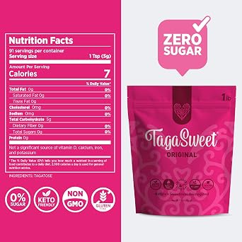 TagaSweet Original Natural Sugar Alternative, 100% Pure Tagatose, Keto Friendly, Tooth Friendly, Low Calorie, Gluten Free, 16 oz