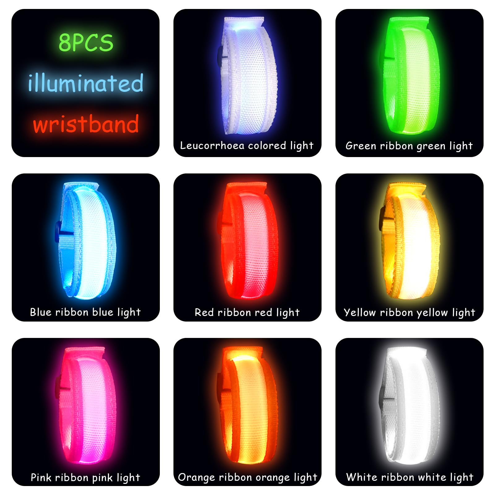 Świecące bransoletki dla dzieci, 8 sztuk migających bransoletek LED, ciemne akcesoria imprezowe, świecąca zabawka LED, bransoletki świecące w ciemnej imprezie, upominek na urodziny dziecka