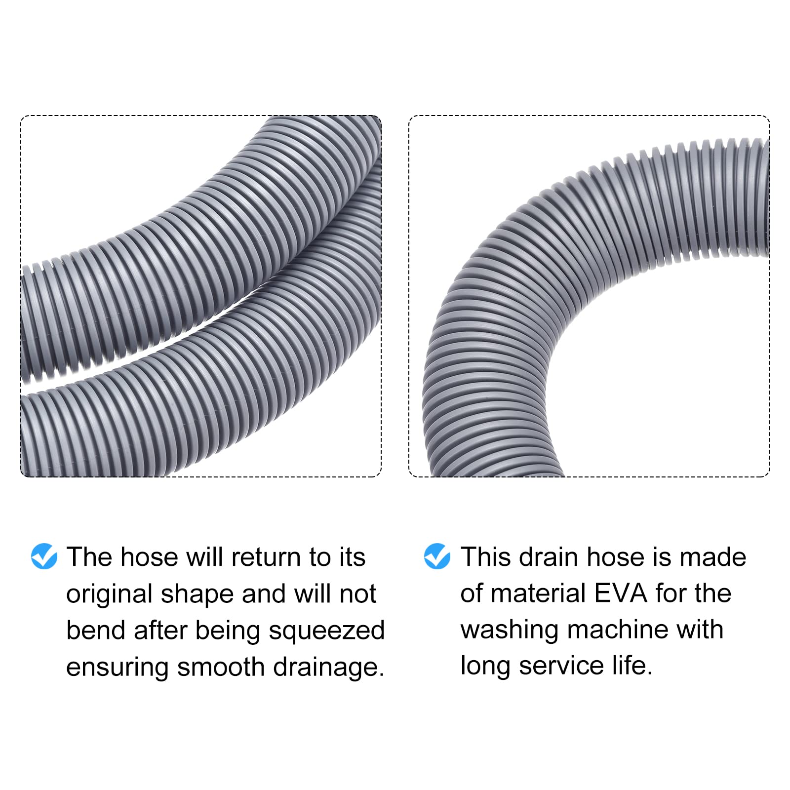 sourcing map Lavadora Máquina Drenaje Manguera Extensión Kits 16.4 Pies Gris para Lavadora Máquina con Codo y Extensión Adaptador, U-Curva Manguera Soporte, 2 Abrazaderas