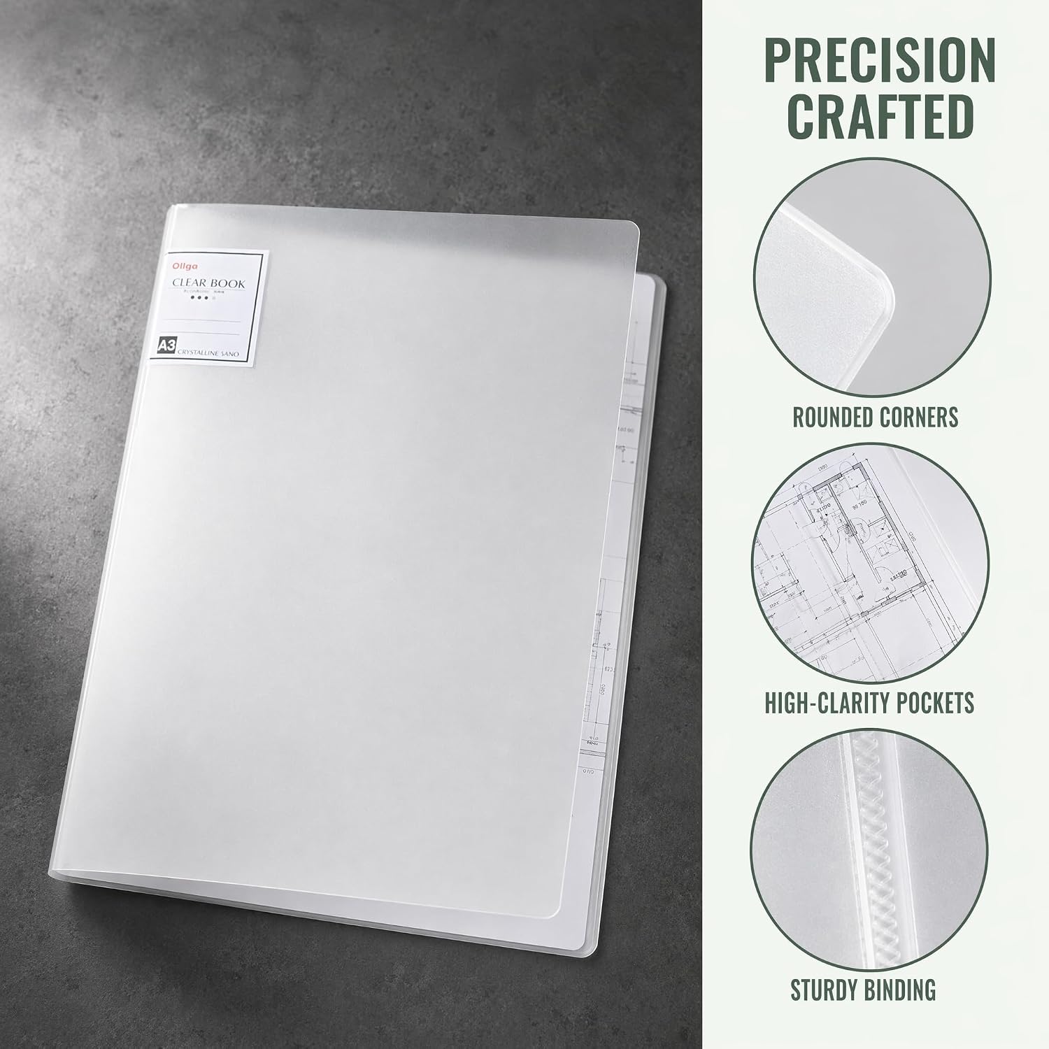 Huacan A3 Art Portfolio Folder - 30 Pocket (60 Pages) Art Portfolio Binder with Handle, Large Capacity Artwork Storage Organizer for 12x16in (White) image 3