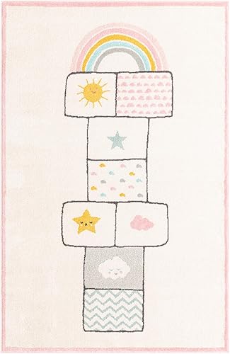 Miniatura 2 de Unique Loom Whimsy Collection - Alfombra rectangular de 5 pies 3 pulgadas x 8 pies 0 pulgadas, marfilazul claro