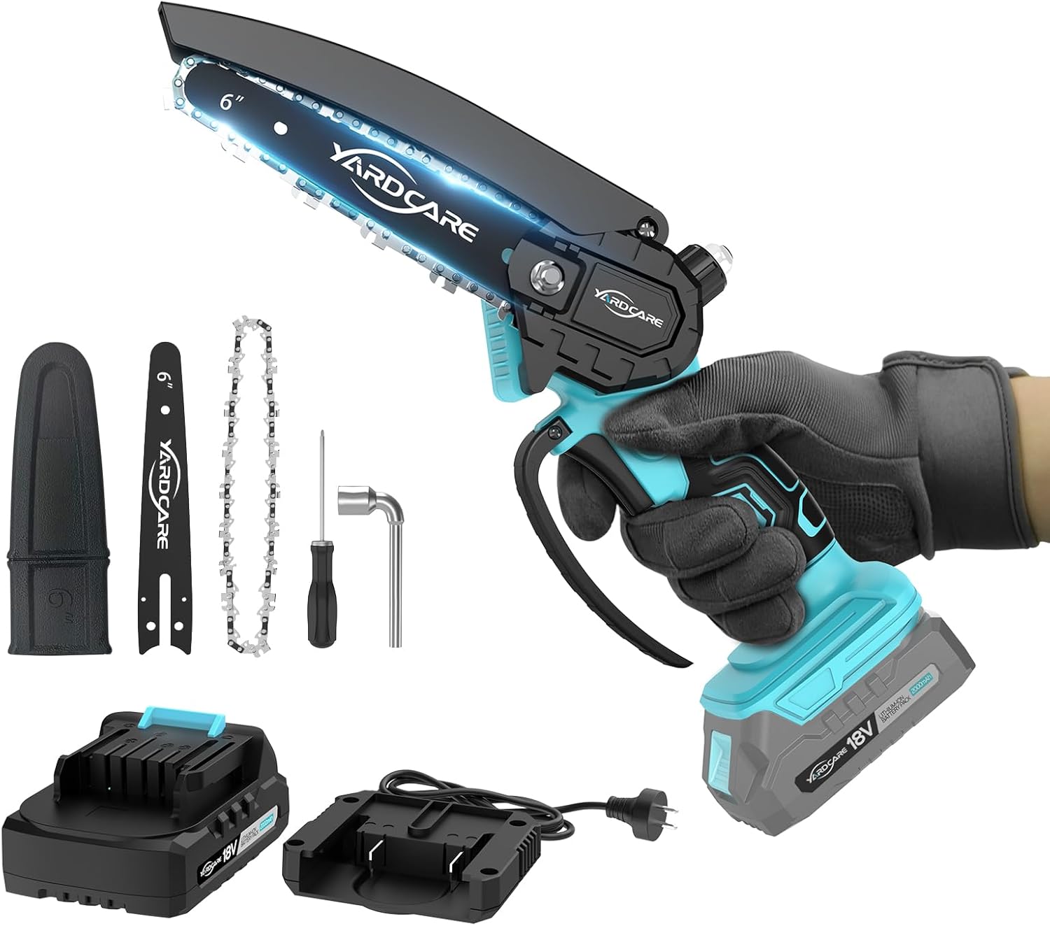 6 Inch Cordless Mini Chainsaw, Lightweight Electric Handheld Saw for Tree Trimming & Wood Cutting, Battery Powered with 2.0Ah Battery, Safety Lock for Home and Garden Use