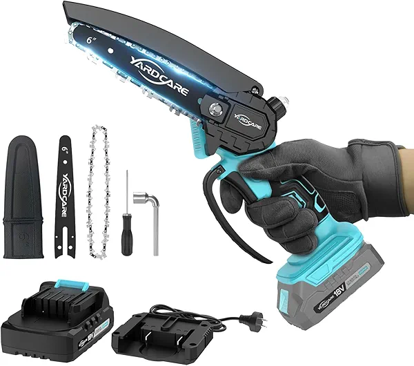 6 Inch Cordless Mini Chainsaw, Lightweight Electric Handheld Saw for Tree Trimming & Wood Cutting, Battery Powered with 2.0Ah Battery, Safety Lock for Home and Garden Use