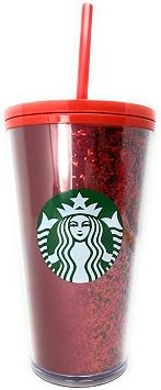 Starbucks 16 oz Holiday Red Glitter and Red Two Tone Fade Insulated Tumbler with Straw