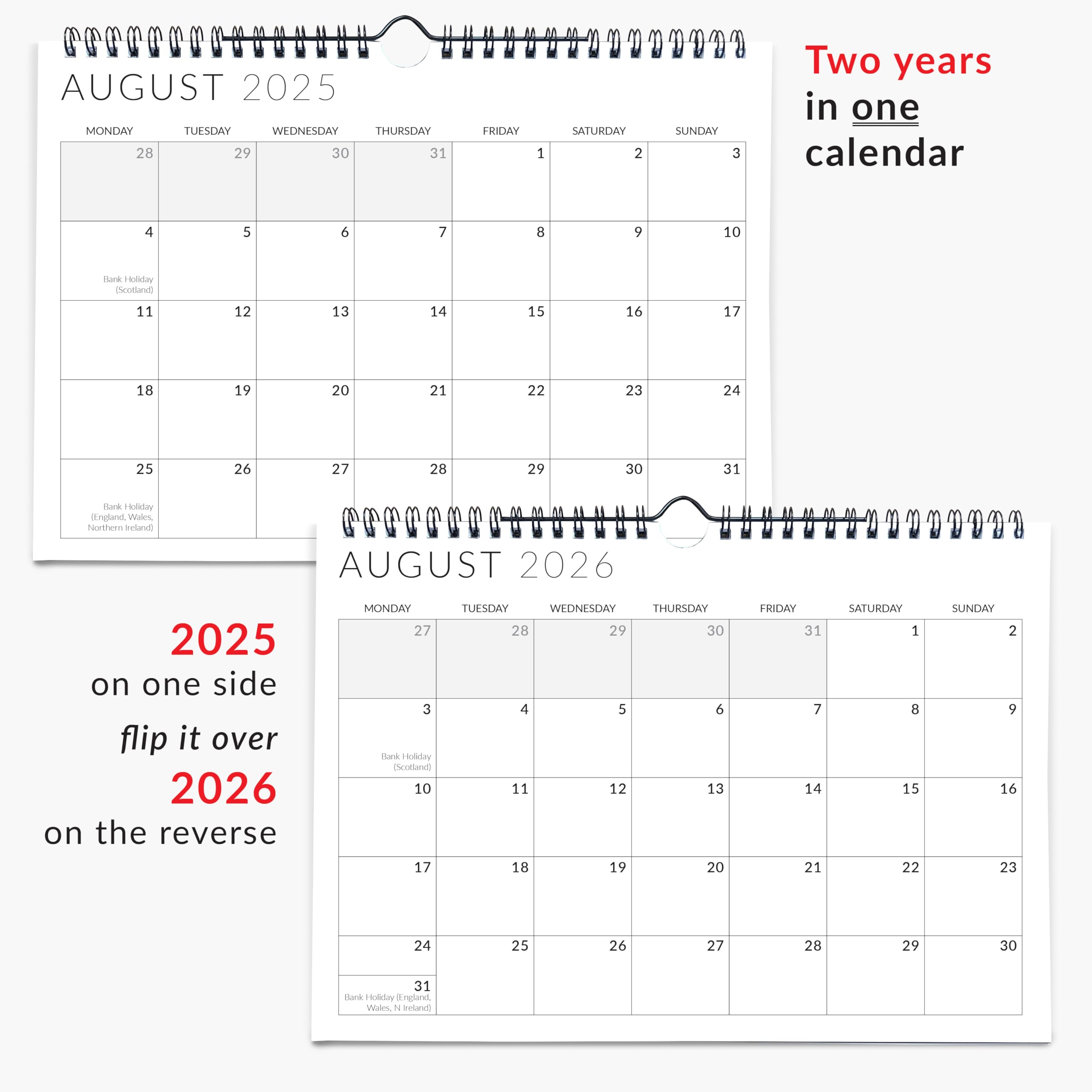 Two Year Wall Calendar 2026/27, A4 (29.7 x 21cm) Month to View, Jan 26 to Dec 27 (24 Months) - Image 2