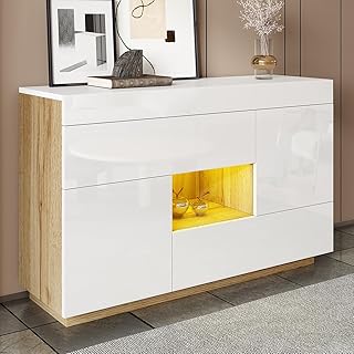 Commode à tiroirs Brillant avec 2 tiroirs, vitrine avec éclairage LED à Changement de Couleur(120 * 76,5 * 37cm)