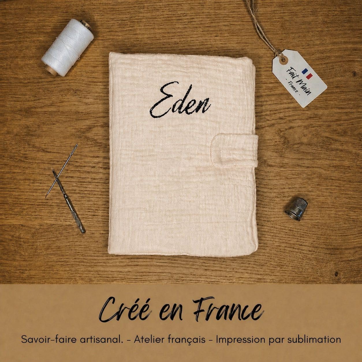 Protège Carnet de Santé Personnalisé Bébé – Prénom Personnalisable – Cadeau Naissance Original – Anniversaire, Noël, Toutes Occasions – Fabriqué en France – Beige