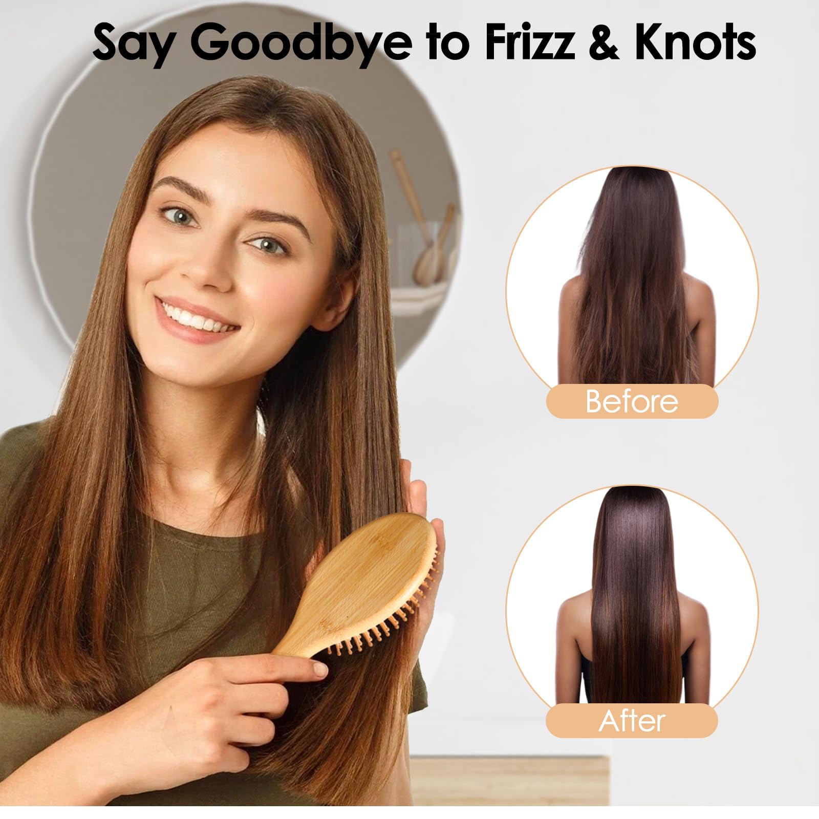 Juego de cepillo y peine, cepillo de bambú grueso y fuerte, cepillo de pelo suave de bambú, cepillo de paleta para el crecimiento del cabello, herramienta de limpieza de cepillo de pelo, adecuado para