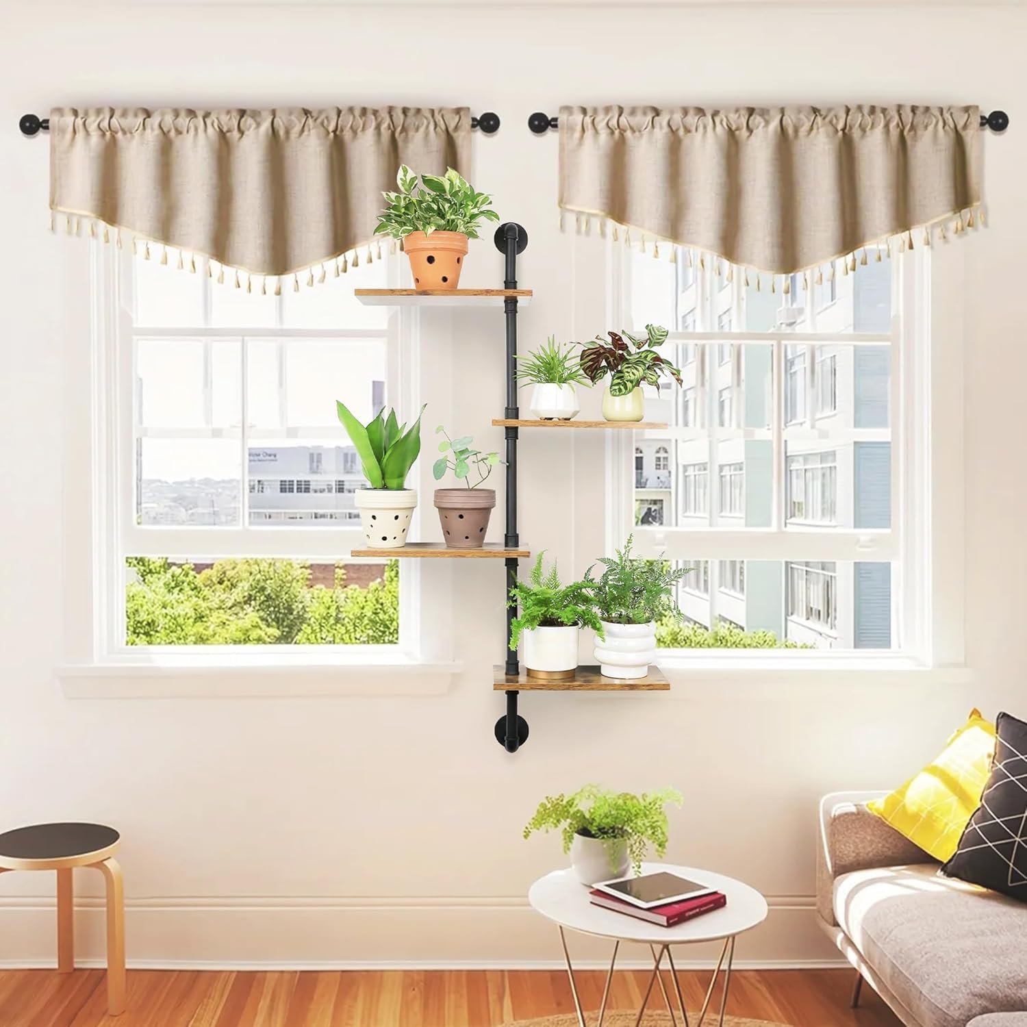 HEYOUTH Drehbarer Fensterpflanzenständer Massivholz - Wandmontiertes Pflanzenregal für Küche, Bar & Wohnzimmer (4floors)