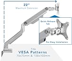 Montez-le! Bureau de moniteur unique Mount avec bras de ressort mécanique réglable en hauteur, raccords en argent plein mouvement 24 27 29 30 32 Écrans de pouce VESA 75, 100 mm, facile d'installation C-Clamp et base Grommet