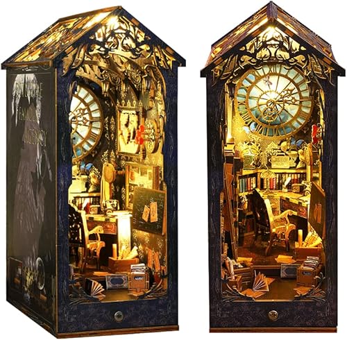 Book Nook - Kit en miniatura de madera para casa de muñecas rincones de libros para estanterías inserto de sujetalibros de madera 3D kit de