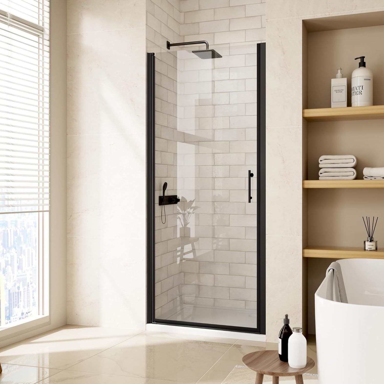 Royal Guard 24"-25.4" W x 72" H Frameless Pivot Shower Door,Swing Shower Glass Doors with 1/4"(6mm) Clear SGCC Tempered Glass,Reversible Installtion,Matte Black