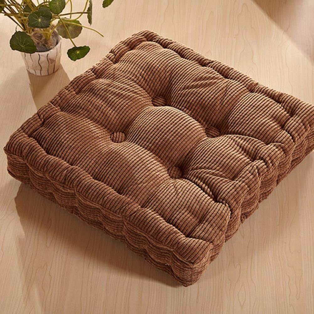 Dmce Brown Tatami Pillow Pearl Cotton Quilted Booster Seat Pad,Comfortable Meditation Padded Thick Floor Cushion,For Indoor Outdoor 55X55cm(22X22inch)