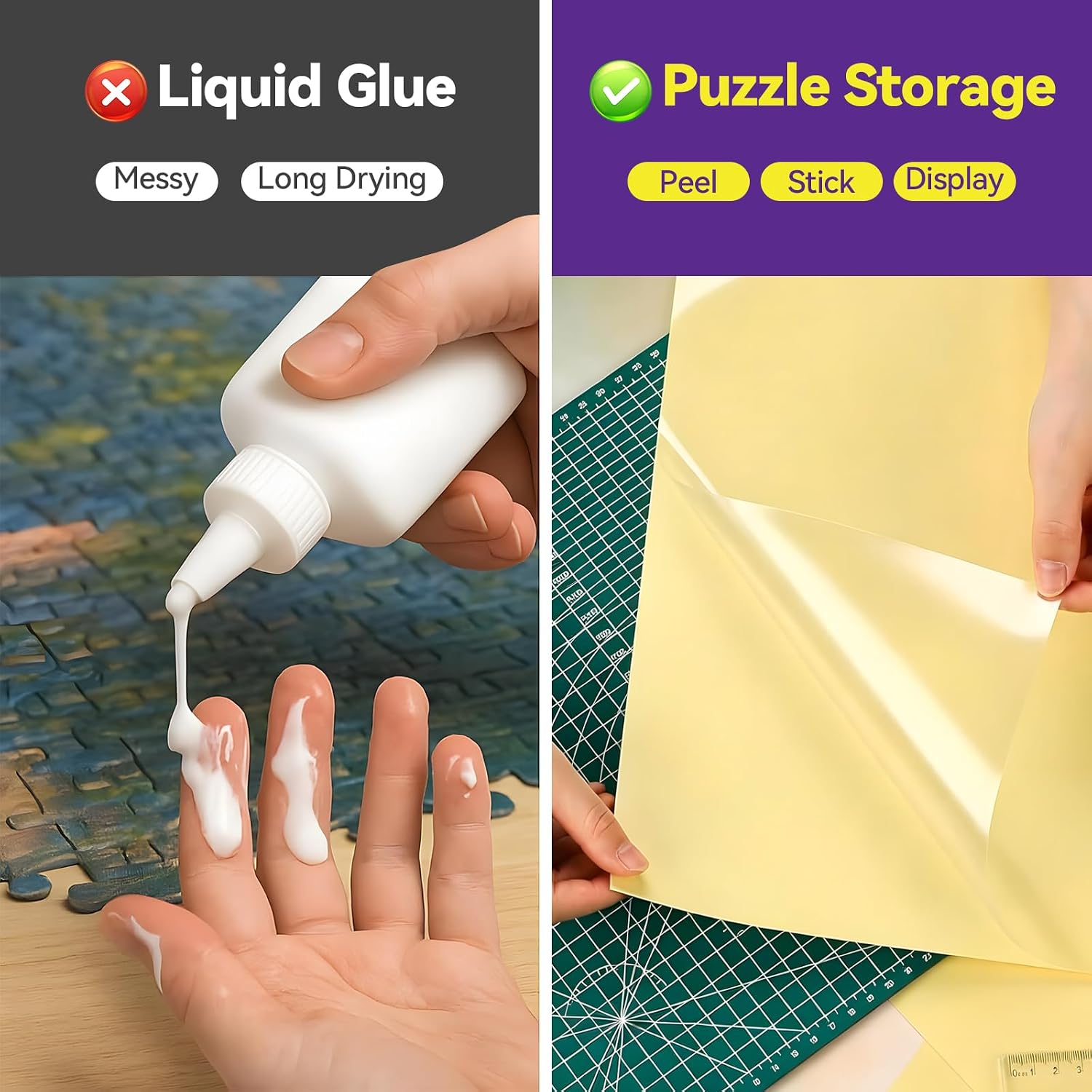 Puzzle Glue Sheets Alternative, 9 Peel & Stick Sheets + Flip Papers | Glue-Free Puzzle Preservation Solution with 9 Adhesive Sheets and 4 Flip Assist Papers