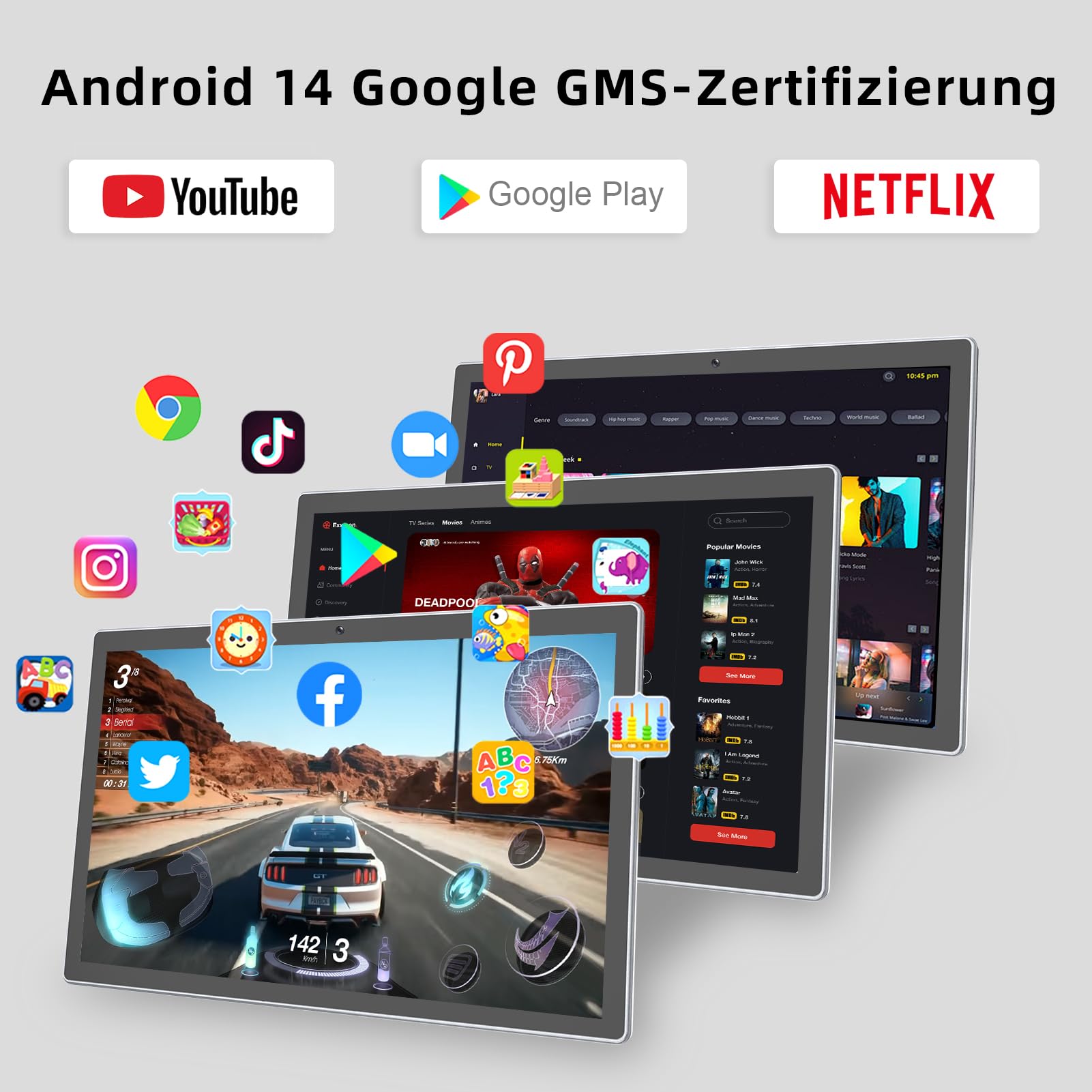 Semeakoko Tablet Android 14, Tablet 10 pollici con 12GB ROM + 128GB RAM (Espansione TF 1TB), Octa-Core, WiFi 2.4G/5G, 10000mAh, Fotocamera 2+8MP, Bluetooth 5.2, 1280x800 IPS (Argento)