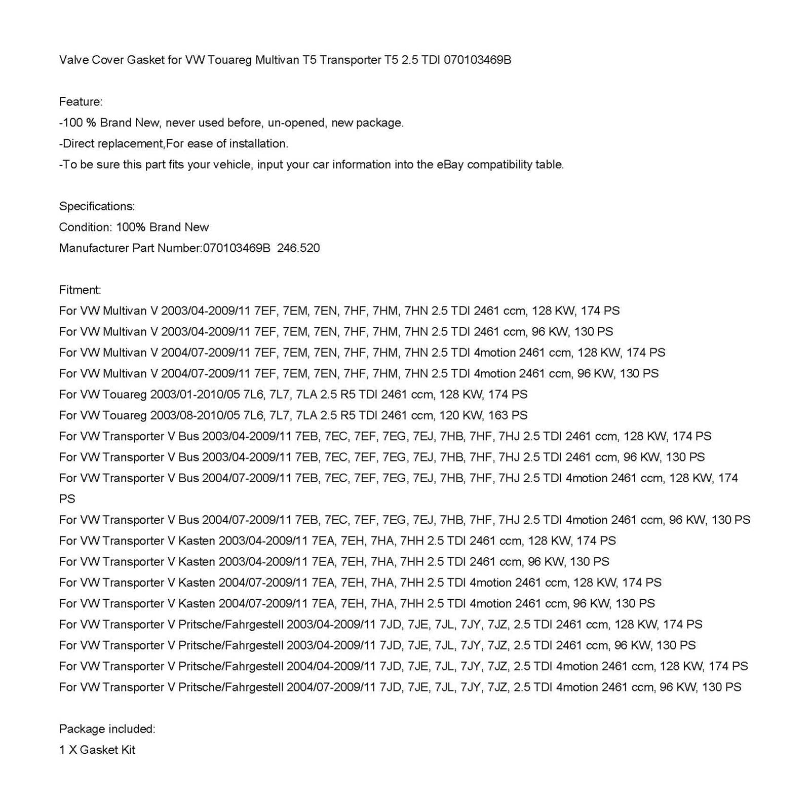 Miter Uszczelka pokrycia zaworu kompatybilna z VW TOUAREG Multivan T5 Transporter T5 2.5 TDI 070103469B Akcesoria samochodowe