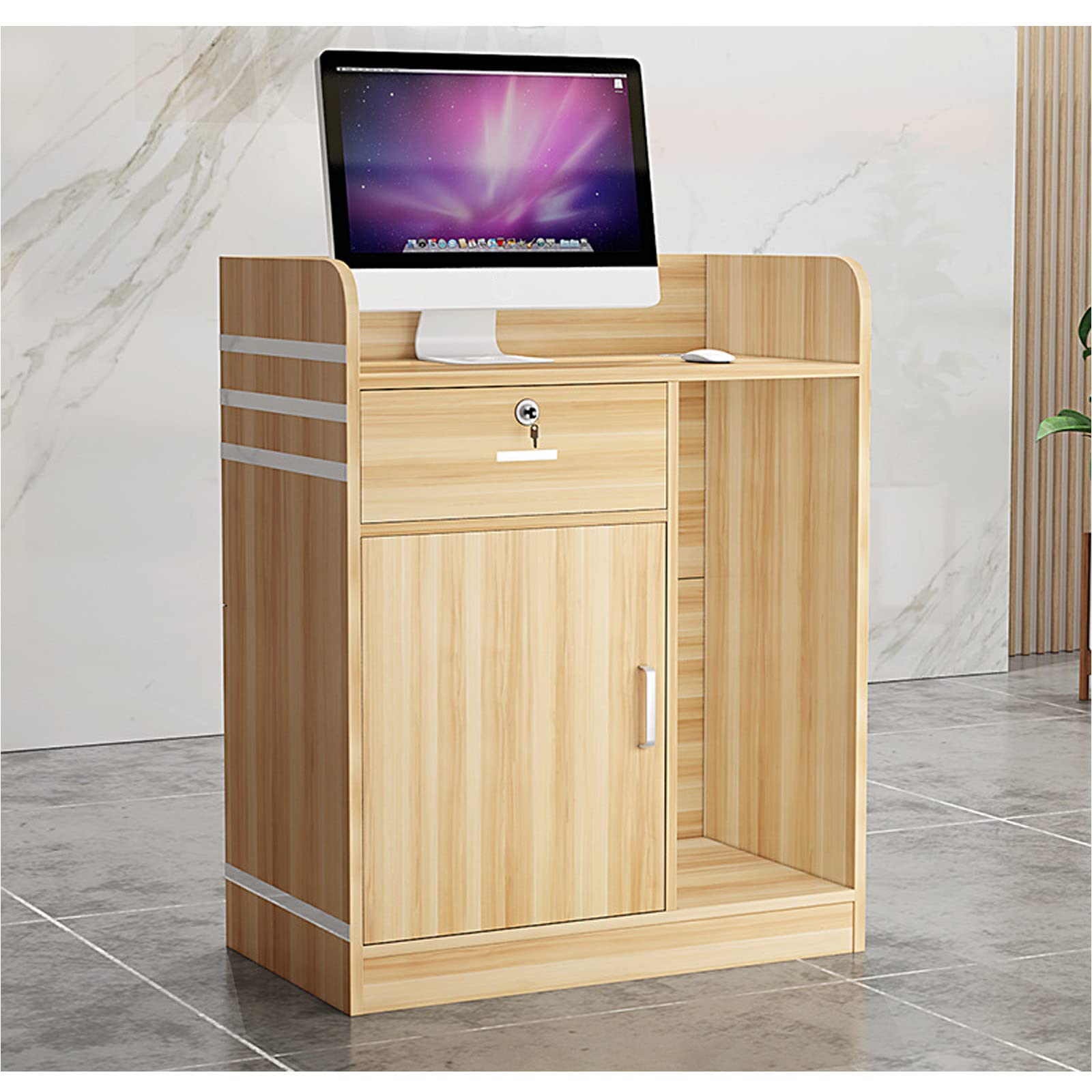 收银台 レジカウンター 受付カウンター おしゃれ 受付台 カウンター 受付 レジカウンターテーブル 木製 テーブル レジ係カウンター 受付テーブル  フロントデスク 引き出し付き衣料品店、美容院、理髪店に適用 様々な色が利用可 60×38×90cm B白色