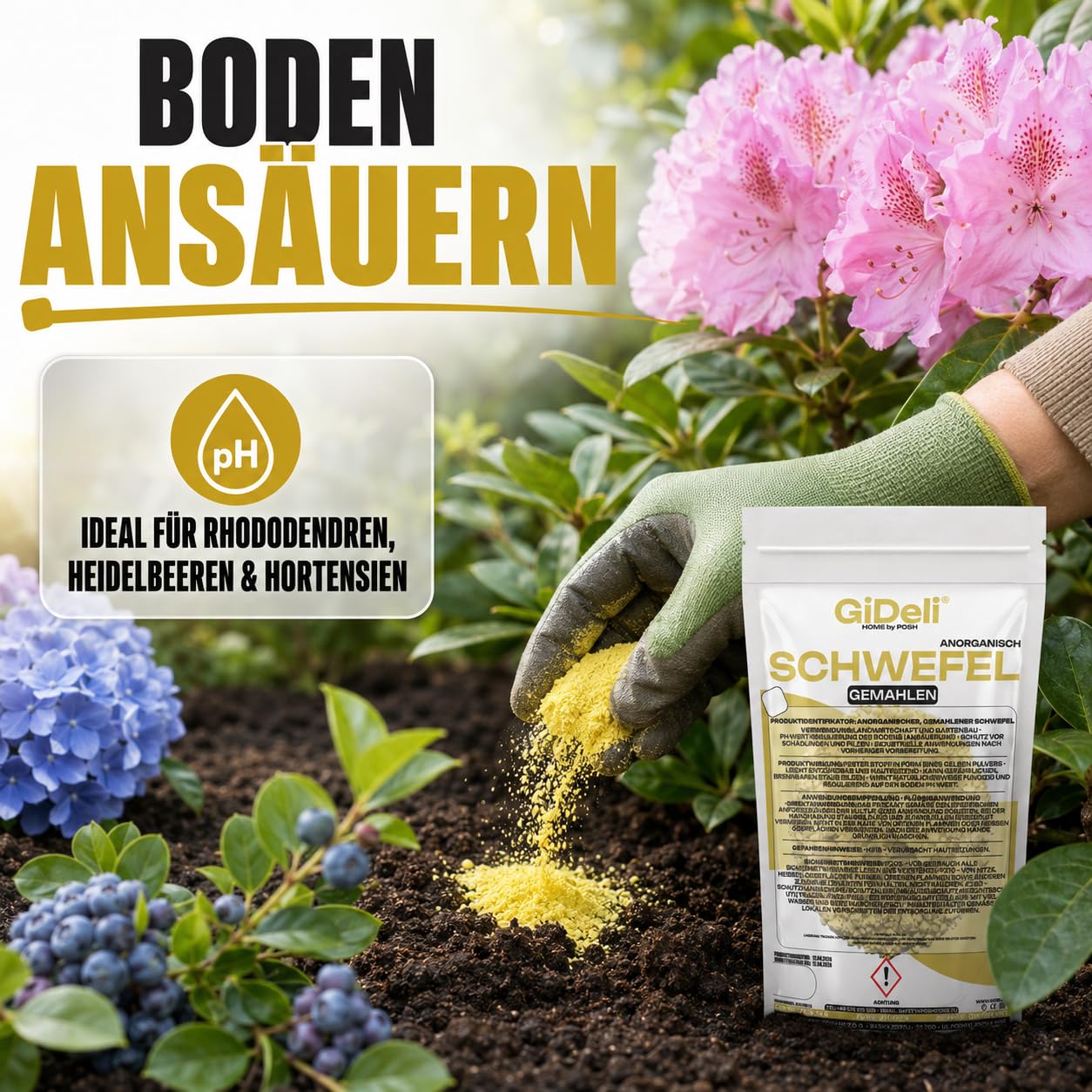 GiDeli Schwefelpulver 3 x 5 kg - Schwefel Dünger zum Ansäuern