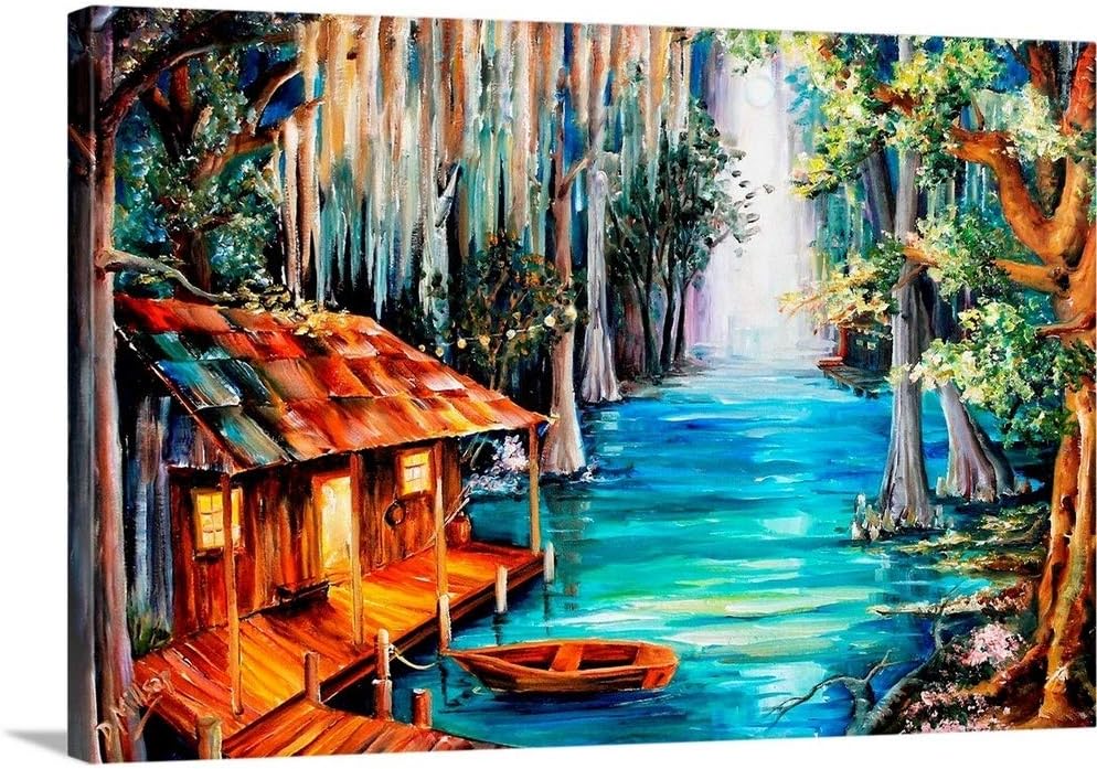 CANVAS ON DEMAND Moon On the Bayou Canvas Wall Art Print by Diane Millsap, Contemporary, Home Decor, Artwork, 18"x12"