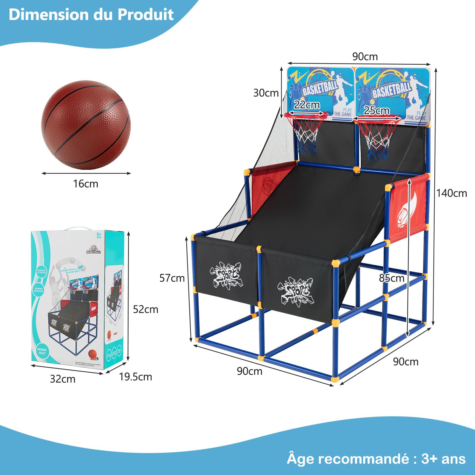 GOPLUS Jeu de Basketball Arcade Électrique d'Intérieur avec 2 Paniers, 4 Ballons pour Enfants, Machine de Tir Basket avec Pompe de Gonflage, Cadeau Jouet pour Garçons et Filles 3+ Ans