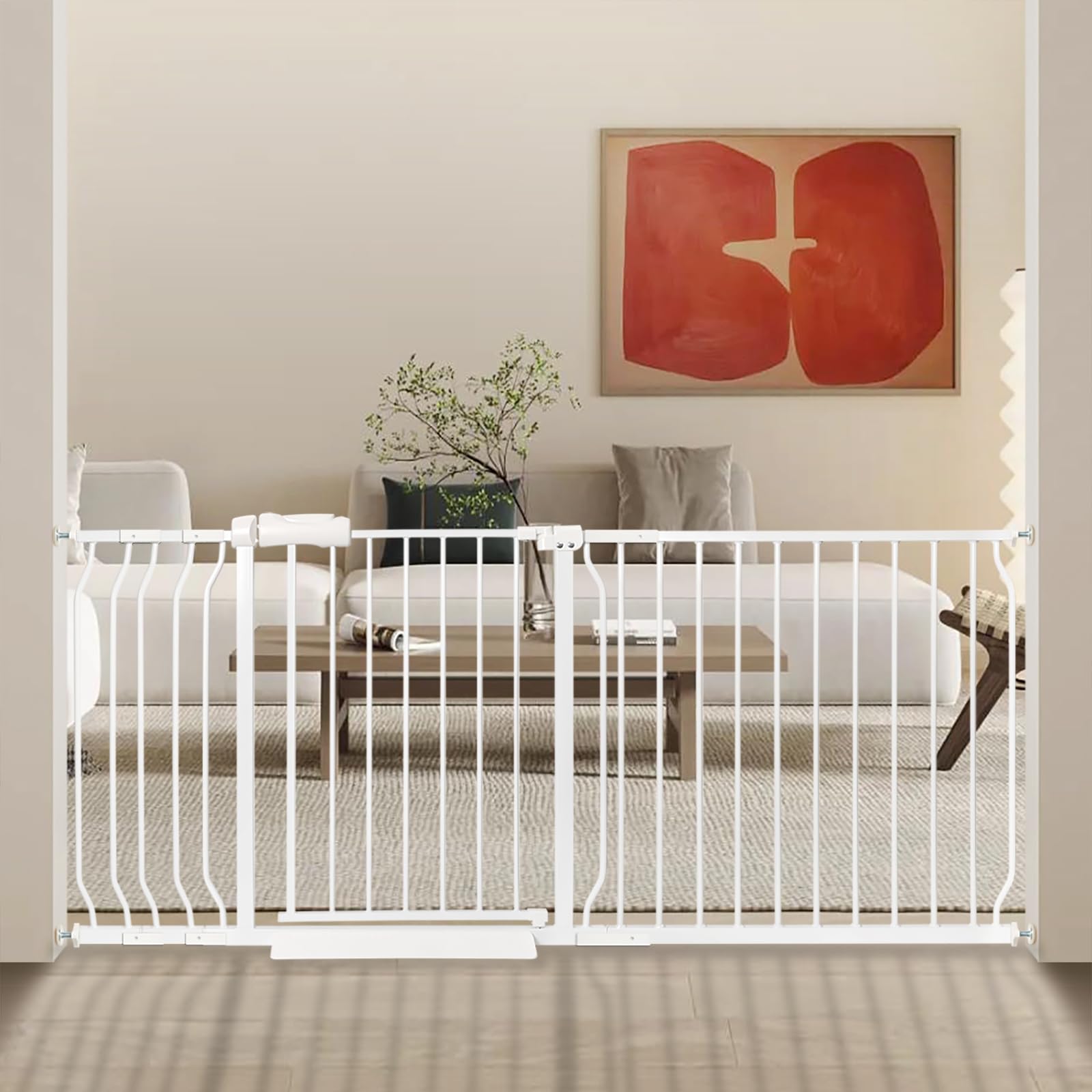 Photo 1 of Extra Wide Baby Gate 57.5-71.65 Pressure Mounted,Child Dog Pet Safety Gates with Walk Through Door for Doorways Stairs No Drilling in Door,White