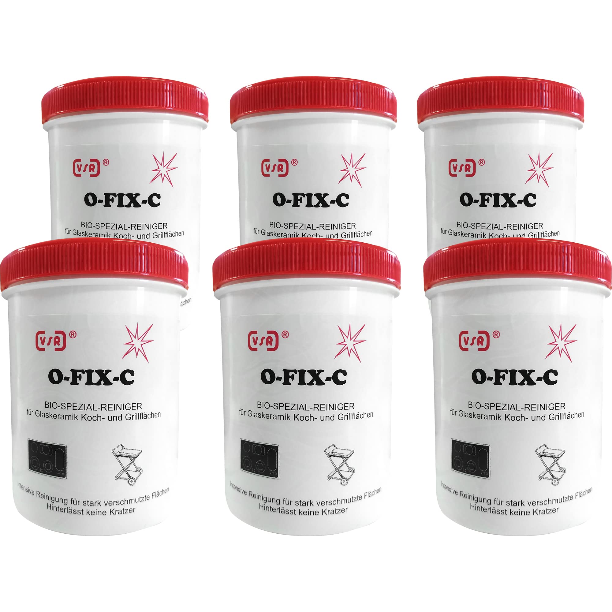 VSR O-Fix-C Pulver Spezialreiniger für Glaskeramik-Kochfelder, Grillflächen und Keramikspülen (6 Dosen à 250 g)