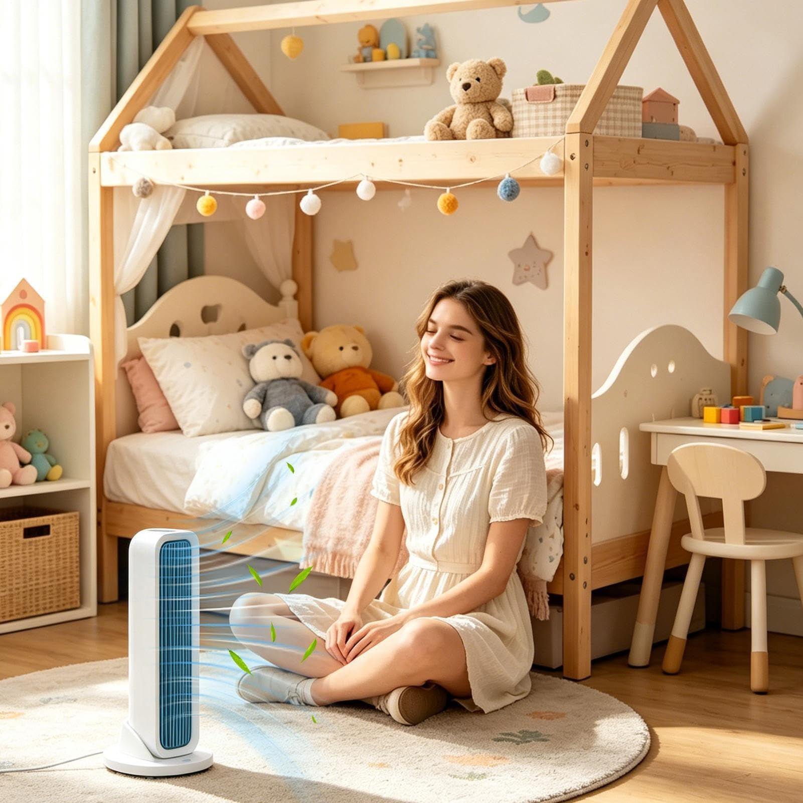 Ventilatore a Torre Senza Pale Ricaricabile, Mini Ventilatore da Tavolo Silenzioso con Telecomando, 3 Velocità, Oscillante Portatile USB per Scrivania, Camera e Ufficio