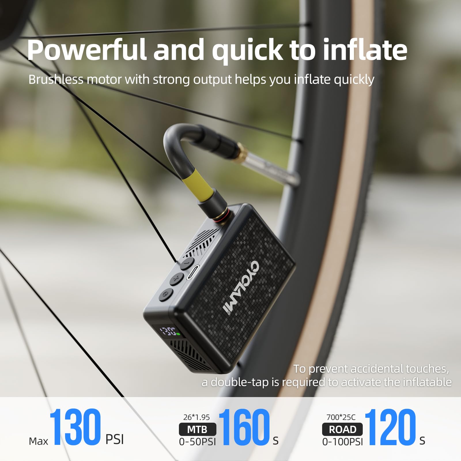 AM6 Mini Fahrradpumpe, 130PSI Elektrische Fahrradluftpumpe mit Digitalem Manometer, 167g | Fahrradreifenfüller für Schrader- und Presta-Ventil für Mountainbike, Stadtrad und Rennrad