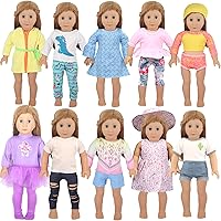 Vista 1 de 19 piezas de accesorios de ropa de muñeca para muñecas de 18 pulgadas, 10 juegos completos de ropa de muñeca, juego de traje de baño de muñeca, bata