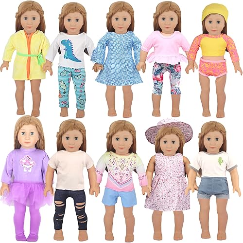 19 piezas de accesorios de ropa de muñeca para muñecas de 18 pulgadas, 10 juegos completos de ropa de muñeca, juego de traje de baño de muñeca, bata