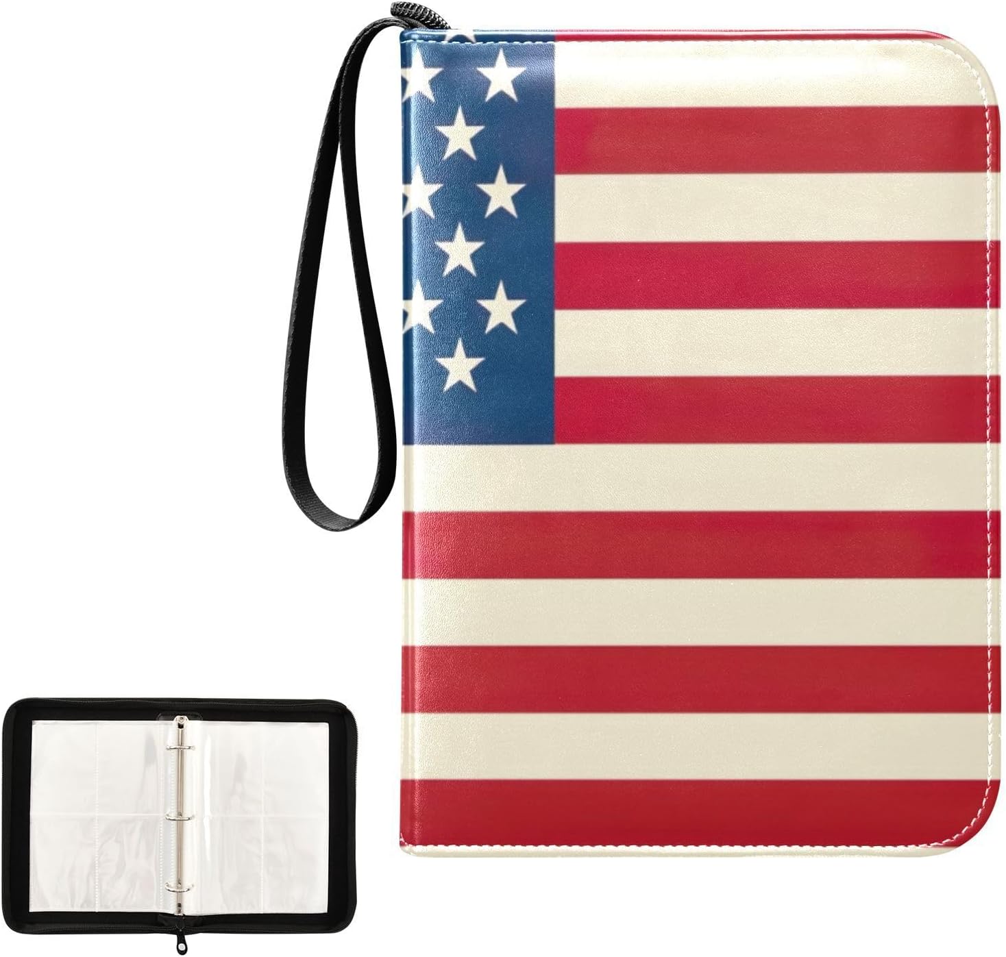 United States Flag Card Binder 4-Pockets, 400 Pockets Card Holder with 50 Removable Sleeves, Trading Card Collector Zipper Album Holder, Collector Album
