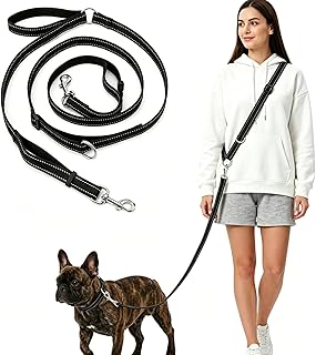 Freihandleinen Hundeleine 3m für 1-2 Hunde, Umhängeleine Verstellbar & Reflektierend, Freihandleine aus Oxford Nylon, Joggingleine Hunde für kleine, mittelgroße & große Hunde, Schwarz