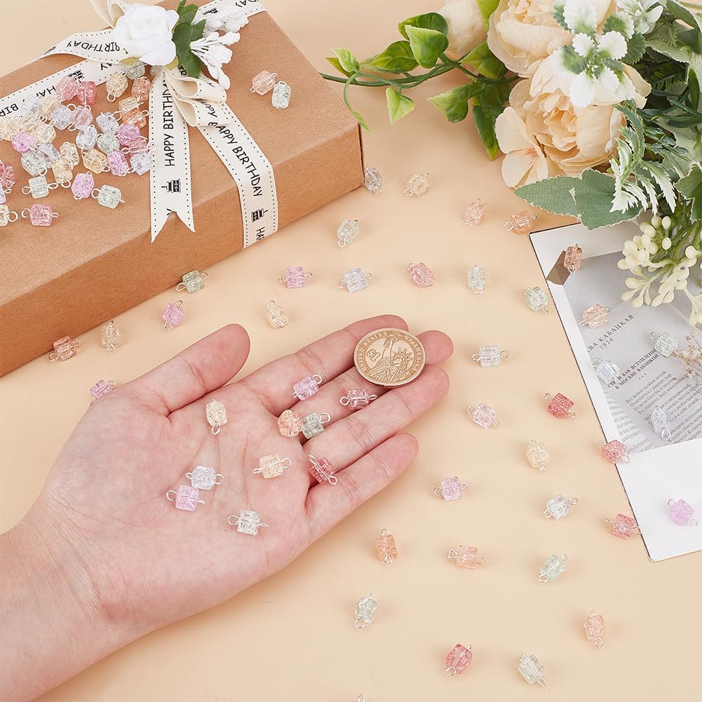 Cracked Glass Charms Cube Connectors Pendants Natural Stone Crystal Dangle Charms with Brass Double Loops for DIY Bracelets Earring Necklace Jewelry Making - Image 3