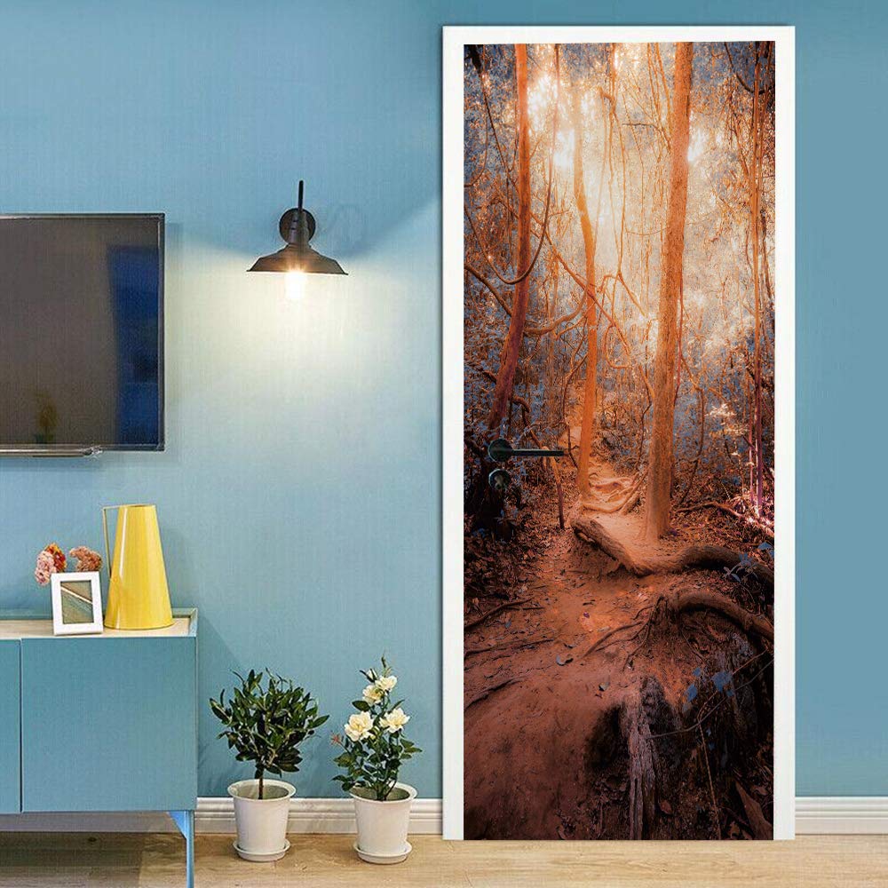 Sticker de porte effet bois mort 3D trompe l'œil 90x200cm pour décoration intérieure