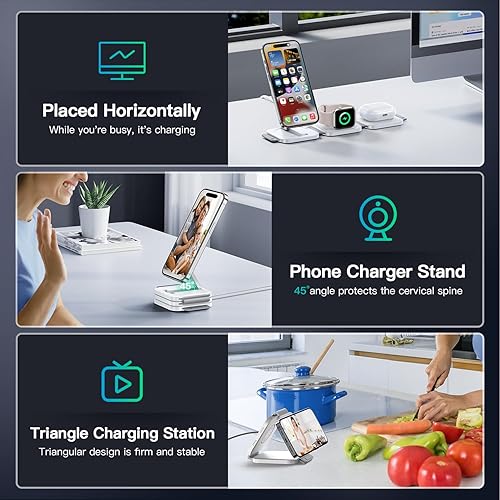 Miniatura 7 de JARGOU Cargador inalámbrico 3 en 1, estación de carga rápida, cargador magnético para iPhone serie 15141312, cargador de viaje para múltiples
