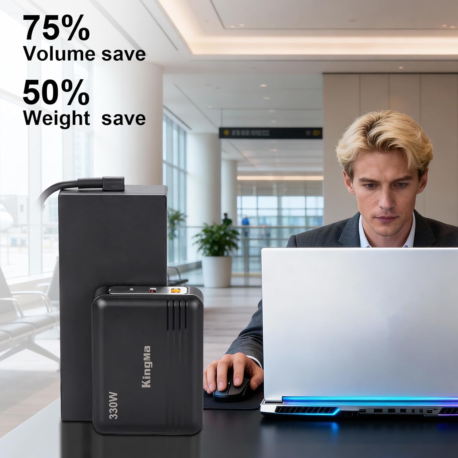 330W GaN Gaming Laptop Charger 20V 16.5A for ASUS, XT60 & 5.5×2.5mm Power Port, PD 3.0 Fast Charging, 3-Port Portable Travel Adapter Replacement for ASUS TUF Gaming & ROG Strix Laptops FX50 FX53 ZX50