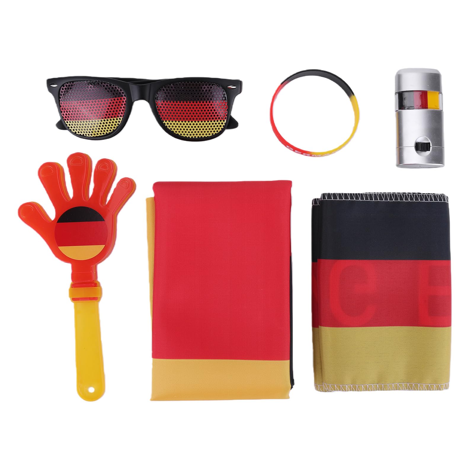 Introti 6Pcs Sports Support Accessory Pack with Sunglasses&Clapper&Face Paint&Scarf Noise Making Cheer Kits Multi Purpose Stadium Celebration Essentials for Soccer Match Viewing (Germany)