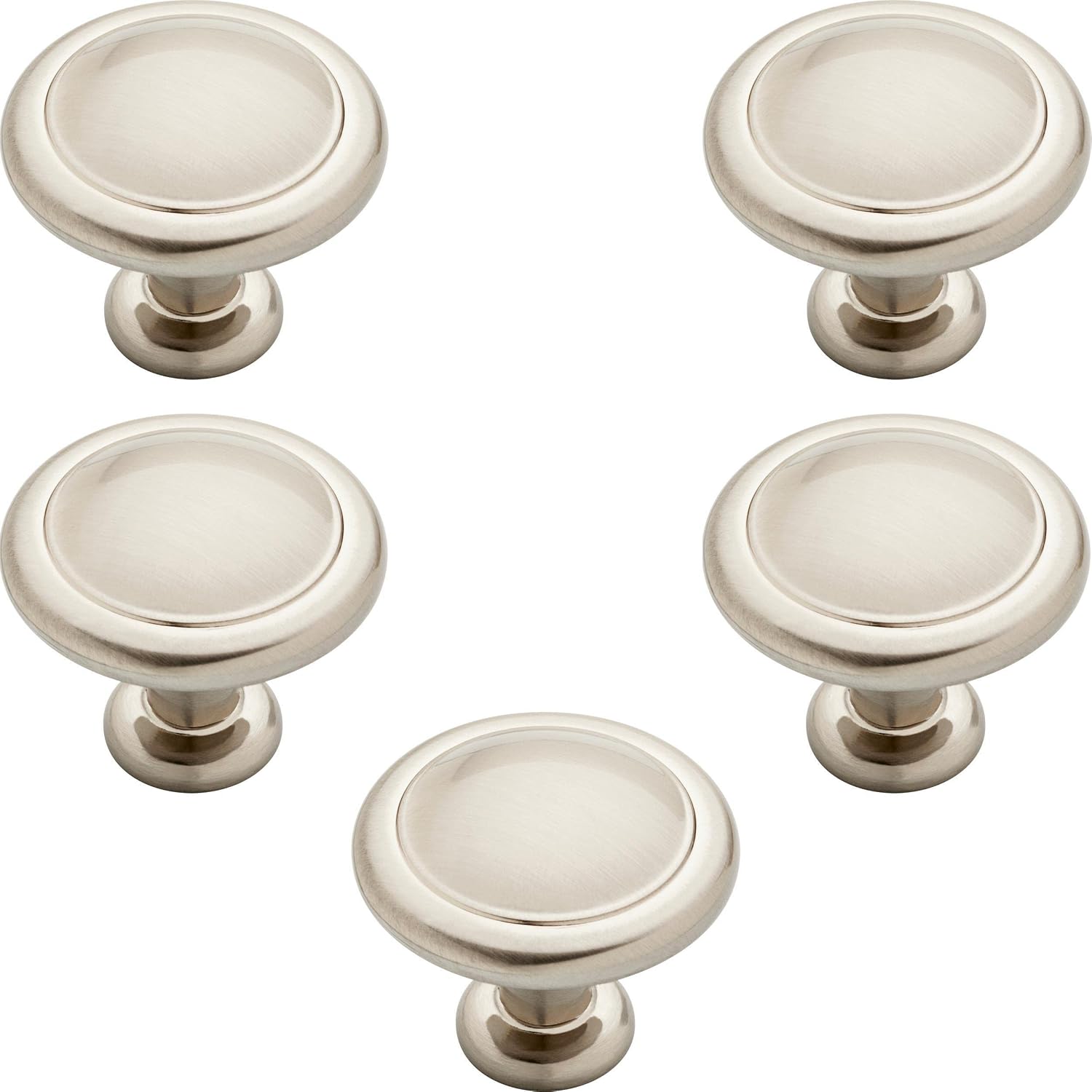 Franklin Brass Round Ringed Kitchen Cabinet Knobs or Drawer Knobs 1-1/4" (32mm), 10-Pack Satin Nickel Cabinet Hardware P35597K-SN-B