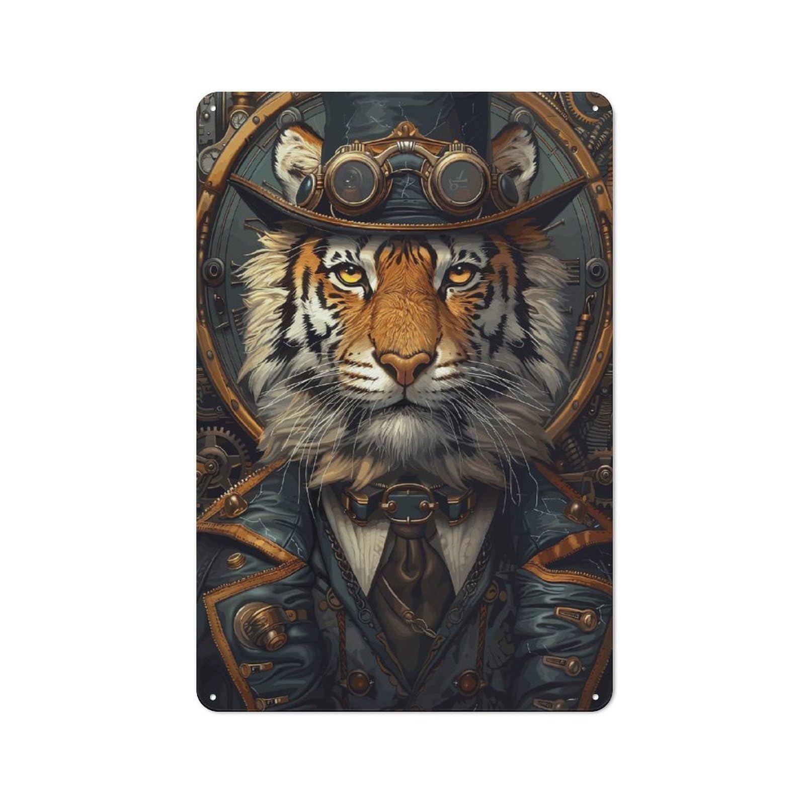 Steampunk Animal Tiger Decorative Metal Sign 30x20cm, Country Style Bistro Wall Plaque for Kitchen, Cafe, Pantry Or Dining Room