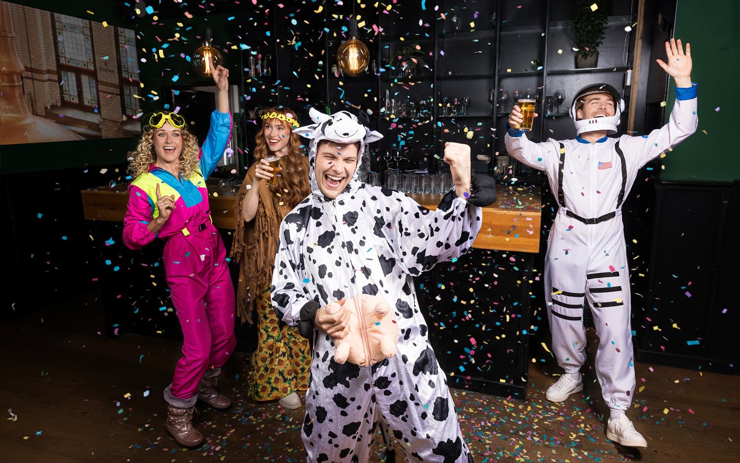 Widmann - Costume de Gaia la vache - Combinaison avec chouettes, chapeau avec cornes, animaux, ferme, fête à thème, carnaval